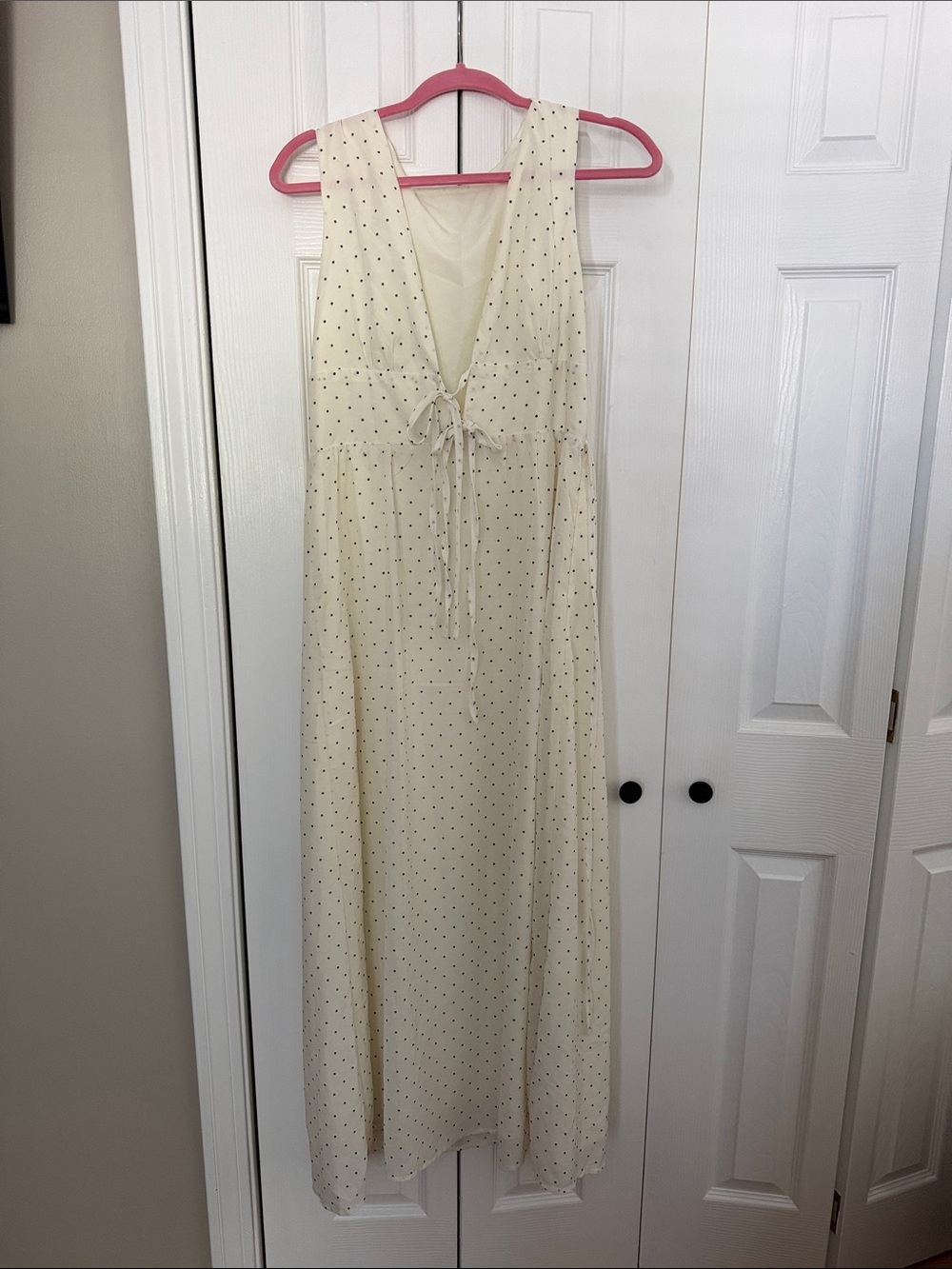 Elegant Cream Polka Dot Maxi Dress